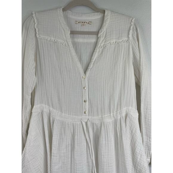 Xirena White Gauze Fit & Flare Minimalist Peasant Dress Size Small 100% Cotton - Picture 2 of 15